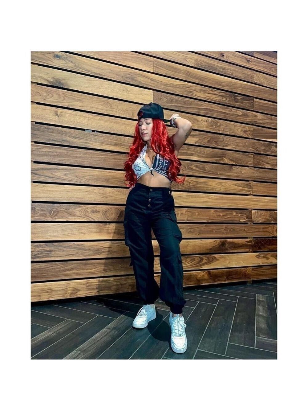 Casual Outdoor Elastic High-Waisted Black Cargo Joggers w/ Pockets & Hip Strap